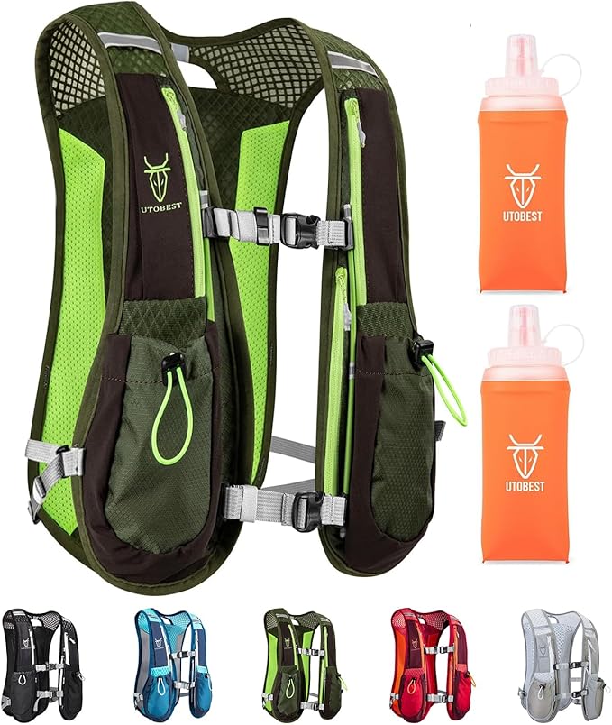 UTOBEST Running Vest, 5L Hydration Vest Lightweight, Breathable and Sweatproof Running Backpack, Adjustable Running Hydration Vest for Trail Running Marathon Race Jogging Cycling