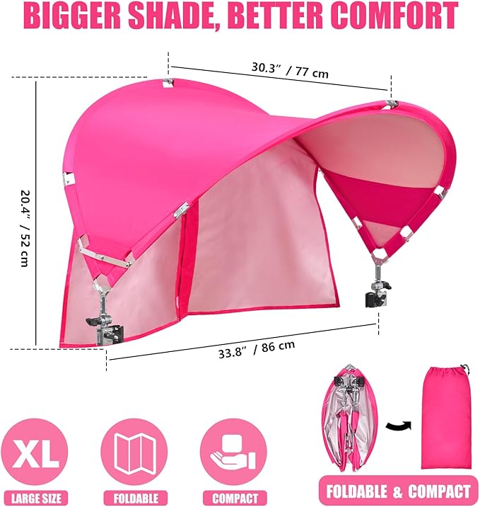 XL Universal Chair Canopy Umbrella, UPF 50+ Foldable Sun Shade Attachment with Adjustable Clamp, Fits Most Brands’ Beach, Camping, Lawn, Tanning, Zero Gravity, Lounge & Fishing Chairs