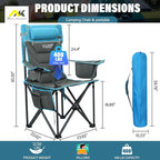 Oversized High-Back Camping Chairs with Pillow, Dual Cup Holders & Cooler Bag - Heavy Duty Foldable Outdoor Chair for Adults, Picnic, Fishing, Backyard, Sports（Bluegrey）