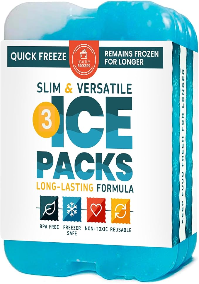 Healthy Packers Ice Packs for Lunch Boxes & Coolers - Freezer Packs - Original Cool Pack | Cooler Accessories for Beach, Camping & Fishing | Slim & Long-Lasting Reusable Ice Pack for Cooler