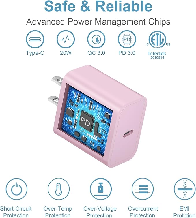 Novobit iPhone Charger, Fast Charging USB Type C ,Charge Block for iPhone 16,16 Plus, 16 Pro Max, 15, 15 Pro Max, iPad Pro/AirPods , Pink