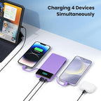Portable Charger for iPhone with Built in Cables and Wall Plug,Upgraded 13800mAh Fast Charging USB C Power Bank,4 Outputs Travel Essential Battery Pack Compatible with iPhone 15/14/13,Samsung-Purple