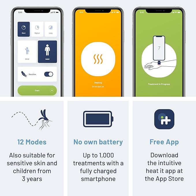 heat it - Smartphone-Powered Insect Bite Healer - Chemical-Free Relief from Itching & Pain just with Concentrated Heat - for iPhone 15/16 & Android (USB-C)