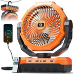 FRIZCOL 3-in-1 Camping Fan - Portable Fans Rechargeable - 24000mAh Battery Powered Fan(140Hrs) with Light & Remote for Indoor, Outdoor, Tent, Travel, BBQ, Fishing, Jobsite - Orange
