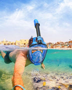 QingSong Full Face Snorkel Mask for Adults, Snorkeling Gear with Camera Mount, 180 Degree Panoramic View Snorkel Set Anti-Fog Anti-Leak