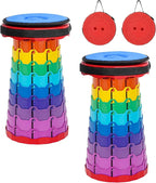 2 Pack Portable Telescoping Stools Collapsible Stool with Cushion,Retractable Foldingstool Max Load Capacity 400lbs, Portable Collapsible Stools for Camping Hiking Outdoor BBQ Rainbow-Red