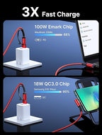 JSAUX 100W USB C Cable [2-Pack 6.6FT], Right Angle Fast Charging Cord with USB A to C Adapter for iPhone Air/iPhone 17/ iPhone 17 Pro/iPhone 17 Pro Max, iPhone 16/15, Samsung, MacBook, iPad - Red