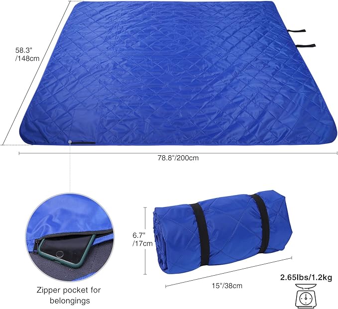 REDCAMP Large Waterproof Stadium Blanket for Cold Weather, Soft Warm Fleece Camping Blanket Windproof for Outdoor Sports, Blue