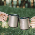 iBasingo 420ml Titanium Mug without Lid Tea Coffee Water Cup Outdoor Camping Pot Ultra-light Portable Hiking Backpacking Cooking Kit Picnic Tableware Drinkware with Foldable Handle Ti3024D