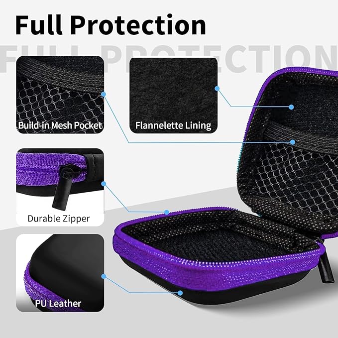 2Pack Square Earbud Case Portable EVA Carrying Case Storage Bag Cell Phone Accessories Organizer with Carabiner for Earphone, Earbud, Earpieces, SD Memory Card, Camera Chips-Purple/Green