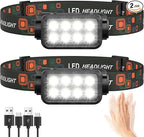 Rechargeable Headlamp Flashlight, 8 LED 2500LM Ultra-Light Bright Headlight with Motion Sensor, Waterproof Lightweight Head Lamp for Adult Kid, 2-Pack Headlamps for Outdoor Camping Running Fishing