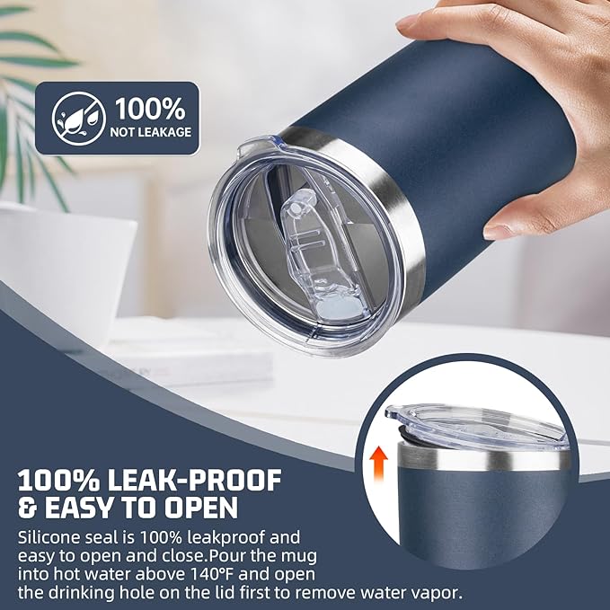 20 oz Tumbler with Lids and Straws, Stainless Steel Insulated Travel Coffee Mug, Double Wall Vacuum Insulated Tumblers, Powder Coated Coffee Tumbler for Cold & Hot Drinks (Navy Blue)