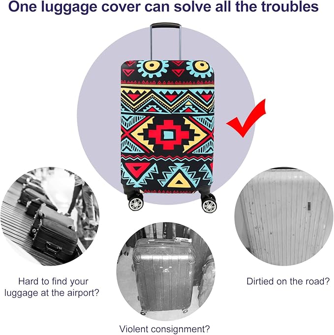 Travel Luggage Cover Elastic Sleeve 22"-24" Anti-Scratch Suitcase Protector Cover Size M, Bohemia