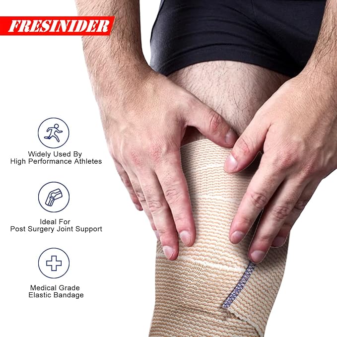 FRESINIDER Premium Elastic Bandage Wrap, 12 Pack 2" Cotton Latex Free Compression Bandage Wrap with Touch Closure at Both Ends, Support & First Aid for Sports, Medical, and Injury Recovery