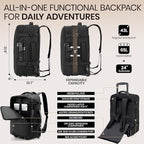 Fanwoli Rolling Vacuum Backpack Travel with One-Button Compression, Expandable Carry-On Suitcase Luggage, Approved TSA Lock & Water-Proof Laptop Compartment for Outdoor/Family/Business Trips