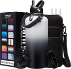 2/3 Gallon Water-Bottle with Straw & Spout Lids - 87oz Insulated Water Bottle Cold-48h Hot-24h, Men Women Stainless Steel Water Jug Travel Mug w/Strap Carrier Bag, Paracord Handle, Protective Boot