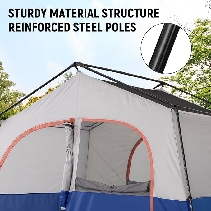 HIKERGARDEN 6-8 Person Camping Tent - Portable Family Cabin Tent for Camp, Windproof Fabric Camp Tent Outdoor for Hiking, Backpacking, Traveling