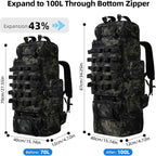 70L/100L Camping Hiking Backpack with Rain Cover, Expandable Large Military Tactical Backpack, Waterproof Molle Racksack Travel Backpacking Daypack for Climbing Trekking (Black CP)