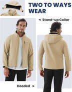 WULFUL Men's Softshell Jacket Waterproof Lightweight Insulated Windbreaker Fleece Lined Rain Shell Jacket for Hiking Travel