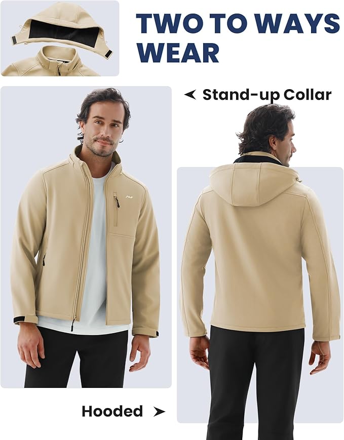 WULFUL Men's Softshell Jacket Waterproof Lightweight Insulated Windbreaker Fleece Lined Rain Shell Jacket for Hiking Travel