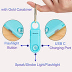 135dB Rechargeable Mutual SOS Paging Personal Alarm Non Slip Grip Keychain Siren for Women. Built-in Ultra-Bright Flashlight. Emergency Alerts Loud Sound Hiking Bear Alarm. Aqua