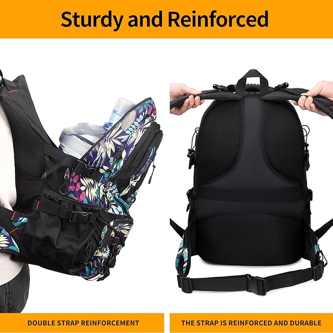 Nerlion 40L Hiking Backpack Travel Backpack for Men Women Camping Waterproof Outdoor Hiking Daypack Lightweight Backpack (Blue Leaves)