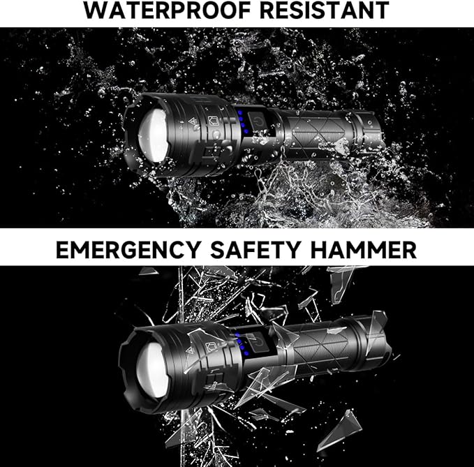 Rechargeable Flashlights High Lumens, Powerful Tactical Flashlights, 5 Modes LED Flashlight Adjustable, Brightest Flashlight Waterproof, Handheld Flash Light for Emergencies, Home, Camping, Hiking
