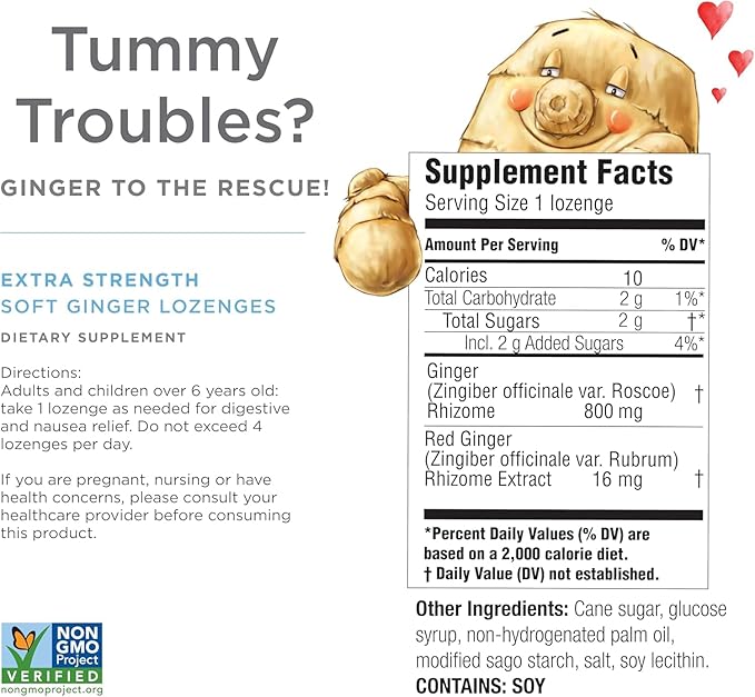 The Ginger People Ginger Rescue Digestive Wellness Lozenges (Soft) | Extra Strength - 800mg | Nausea, Upset Stomach, Motion Sickness, Mild Heartburn, Indigestion, 30 Count (Pack of 2)