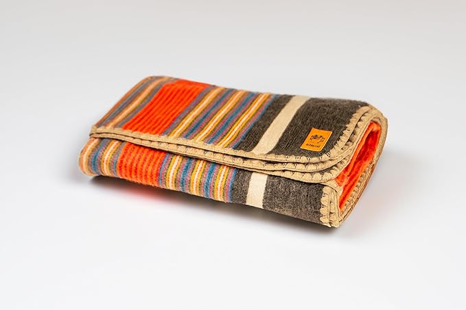 ALPAKITAS Alpaca Wool Blanket Throw | Large, Beautiful, Warm, Stripes | 64 x 45 inches | Ultra-Soft, Hypoallergenic and Breathable | Non-Itchy or Scratchy (Orange and Blue)