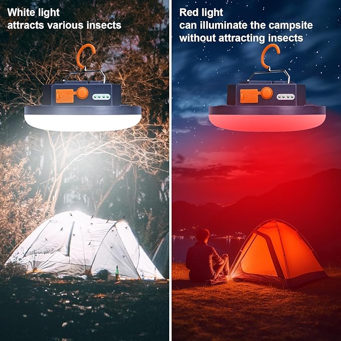 2025 Red Light Insect-Proof Camping Lamp10000mAh Rechargeable 3000LM Tent Camping Light, 6500K 24Hours Long Play Time , Outdoor Night Market Night Fishing Lantern (Remote)