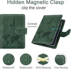Personalized J Passport Holder Cover Initial Letter Travel Wallet RFID Blocking Passport Cover Credit Card Holder Case Passport Book Holders for Women and Men, Pine Green-J