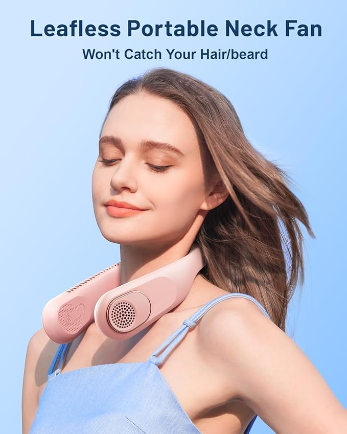 SWEETFULL Portable Neck Fan 360° Cooling Bladeless Personal Fan | No Hair Twisting - 4000mAh USB Rechargeable Wearable Fan for Travel, Birthday Gifts for Men, Women, Mom, and Dad