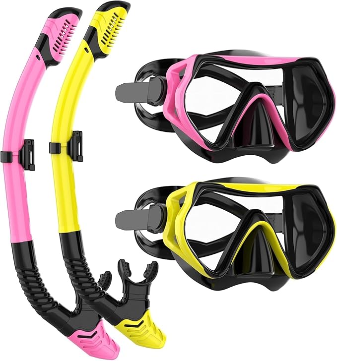 Snorkeling Gear for Adults, JRing Snorkel Mask Set with 180 Degree Tempered Glass Anti Fog Goggles Scuba Dry Top Snorkel for Swimming, Scuba Diving Mask for Men Women