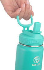 Takeya Actives Water Bottle with Straw Lid - Durable & Easy-Care Water Bottle with Stainless Steel Insulation - BPA-Free Lid with Carry Handle & Straw - Dishwasher-Safe - 18 oz, Teal