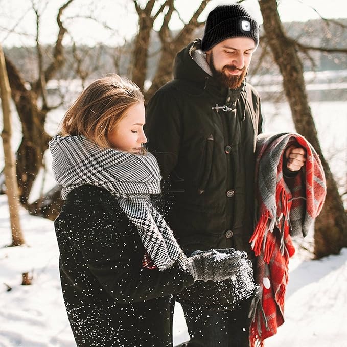 LED Beanie Hat with Light, USB Rechargeable LED Headlamp, Gifts for Men, Him, Husband, Boyfriend, Gifts for Dad, Husband, Father, Grey