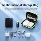 Earbud Case Portable EVA Storage Bag Cell Phone Accessories Organizer with Carabiner for Wired/Wireless Earphone, Earbud, Earpieces, SD Memory Card, Camera Chips, Tech Pouch, Rectangle, Green