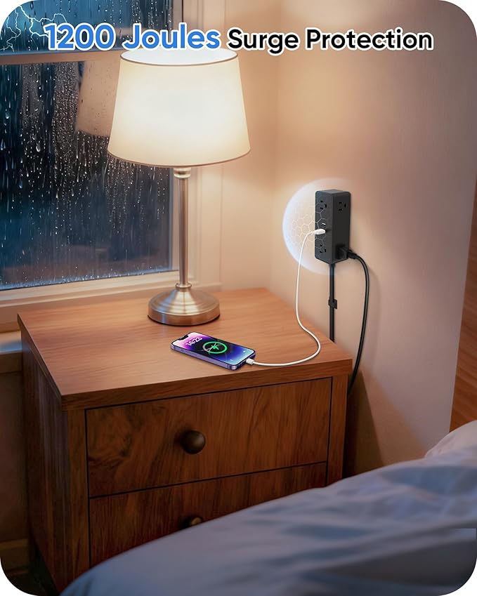 Electrical Outlet Extender Stick, Features 4 USB & 6 Outlets, 39in Flexible Extension Cord Access Hard-to-Reach Outlets, Wall Plug Power Socket Expander Nightstands Sofa Desk
