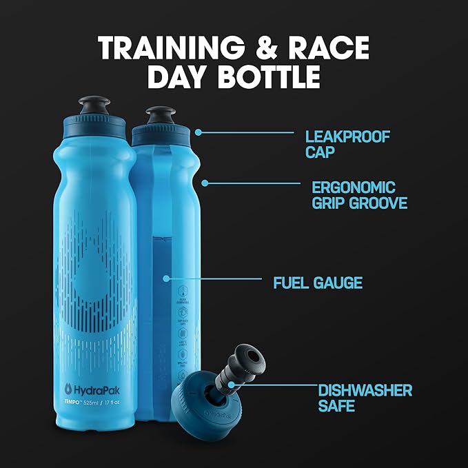 HydraPak Tempo Handheld Running Water Bottle 3-Pack - Made for Runners, Marathon Training and Race Day Squeeze Bottle. Perfect for Hydration, Electrolytes, Recovery and Nutrition Mixes.
