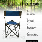 Travel Chair Ultimate Slacker, Quick Folding Tripod Stool with Backrest, Fishing Camping Hiking Chair with Carry Strap, Polyester, Blue