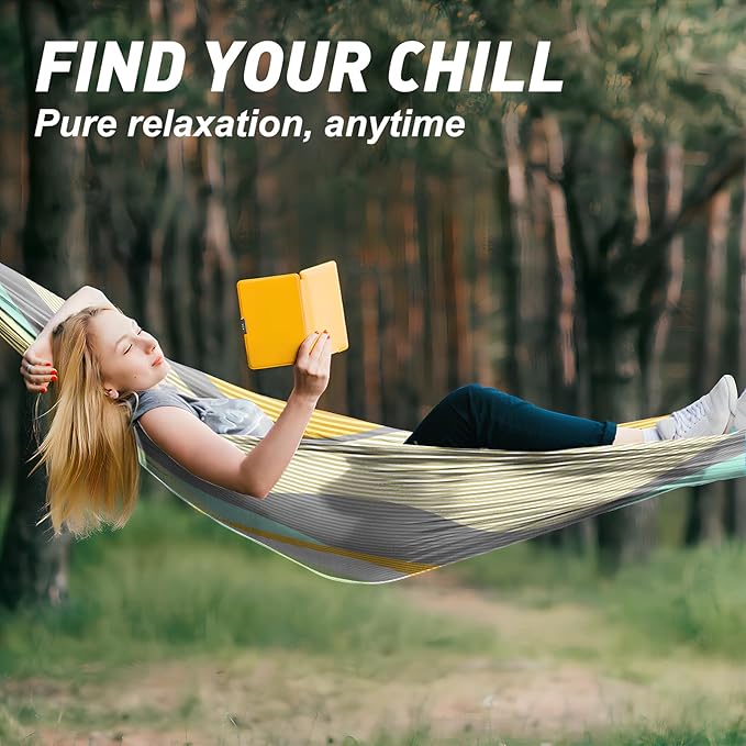 Camping Hammock,Lightweight Nylon Hammock,Portable Hammocks with Two Tree Ropes for Outdoor,Indoor,Travel,Hiking,Backyard,Camping