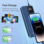 Portable Charger Built-in Cables for iPhone Samsung iPad Android Phone, 10000mAh Power Bank Fast Charging, Smart LED Display Battery Pack 2-Port Output Traveling -Dark Blue