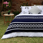 Inca Wall - Thick Alpaca Wool Blanket Heavyweight Camping Outdoors Indoors Soft Peru Twin Size Ethnic Design (Navy Blue/Ivory, Twin Size)