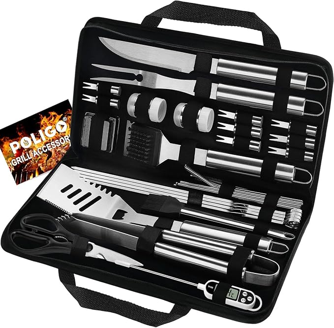 POLIGO 29 PCS BBQ Grill Accessories Stainless Steel BBQ Tools Grilling Tools Set with Storage Bag for Fathers Day Dads Birthday Presents - Camping Grill Utensils Set Ideal Grilling Gifts for Men Women