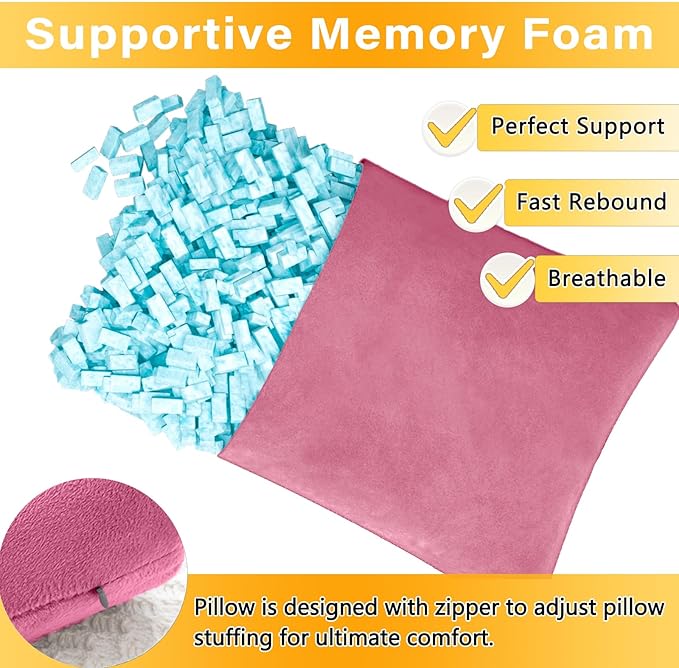 2 Pack Small Pillow, Memory Foam Mini Pillow 11 X 7 Inches for Travel, Sleeping, Nap and Neck, Knee, Lumbar Support, Tiny Cushion for Pet, Dogs (Purple)