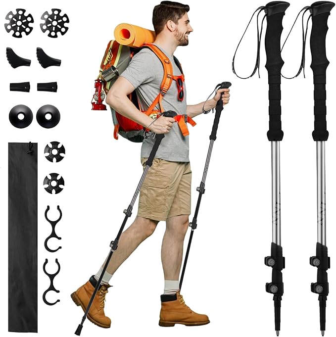 Trekking Poles - 2PC Hiking Poles for Backpacking, Ultralight Telescopic Walking Sticks, Aircraft-Grade 7075 Aluminum with EVA Foam Grips, Lightweight Hiking Sticks for Seniors Women Men