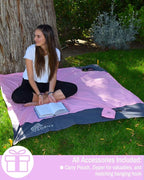 ECCOSOPHY Sand Proof Beach Blanket - 100% Waterproof Picnic Blanket 60x55 - Outdoor Compact Pocket Blanket - Lightweight Ground Cover for Hiking, Camping, Festivals, Sports, Travel- with Bag & Stakes