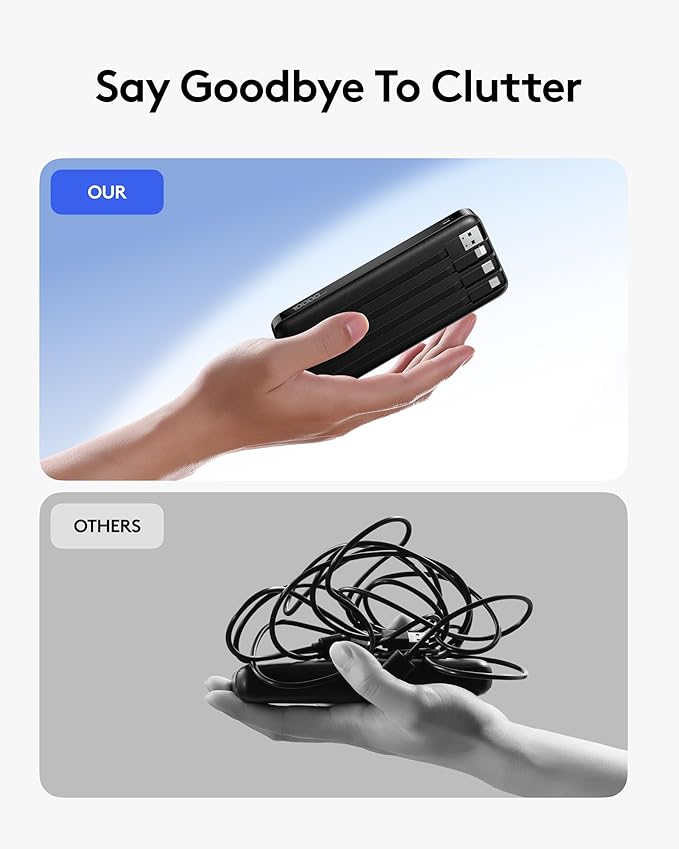 Portable Phone Charger, 10000mAh Portable Charger Power Bank with Built-in Cables, Travel Essential Battery Pack Compatible with iPhone, Samsung, Google, iPads, Tablets, etc