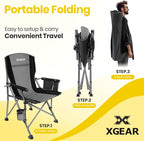 XGEAR Camping Chair with Padded Hard Armrest, Sturdy Folding Camp Chair with Cup Holder, Storage Pockets Carry Bag Included, Support to 400 lbs