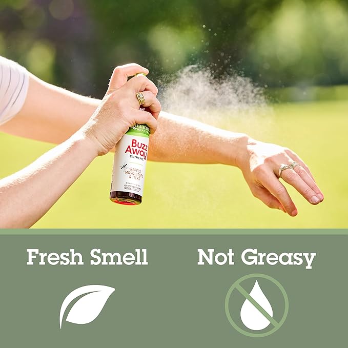 Quantum Health Buzz Away Extreme Tick & Mosquito Repellent DEET Free Peppermint & Citronella Oil Outdoor Bug Spray Powerful Plants Repel Bugs Off Your Skin, Kids Safe Insect Repellent- 8 Ounce