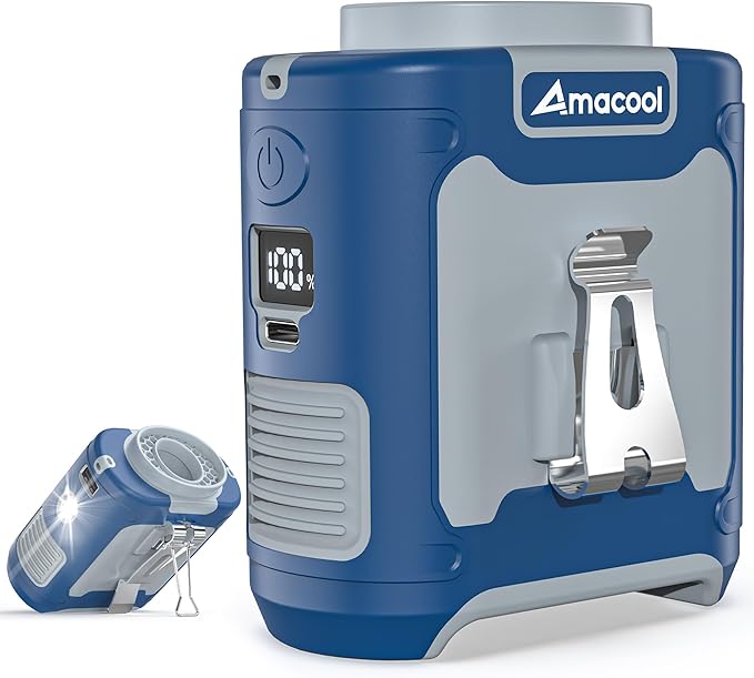 AMACOOL Portable Waist Fan Clip On, MAX 40H Work Time, 10000mAh Rechargeable Wearable Shirt Fan with Light, 16000RPM Powerful 5 Speed Belt Fans Personal Cooling Fans for Outdoor Jobsite Camping Travel